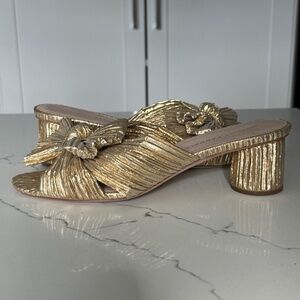 Loeffler Randall Emilia Pleated Knot Mules Gold Size 8